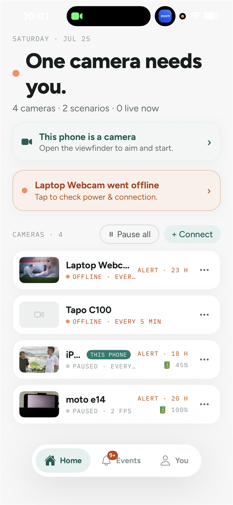 Camera fleet on the Home screen